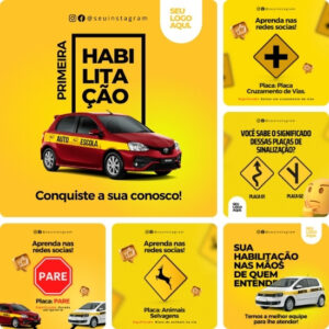 Imagem do Produto Pack de Posts Prontos para CFC Autoescola Centro de Formação de Condutores Artes Editáveis no Canva