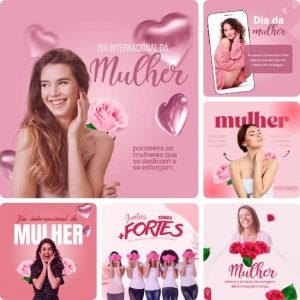 Posts Prontos Dia da Mulher Pack de Artes Editáveis no Canva