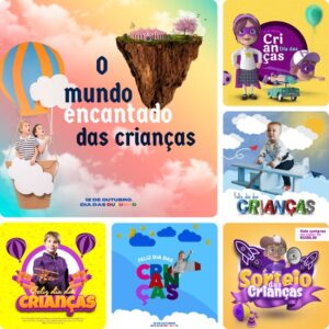 Posts Prontos para Dia das Crianças - Pack Canva com 15 Artes Editáveis para Facebook e Instagram