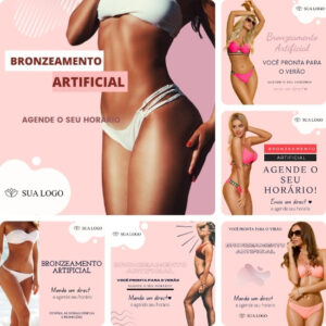 Imagem do Produto: Posts para Bronzeamento Artificial e Natural Editáveis no Canva Pack com 20 Artes