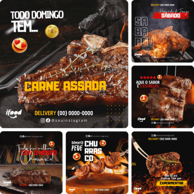 Posts para Churrasco 02 - Pack Canva com 22 Artes