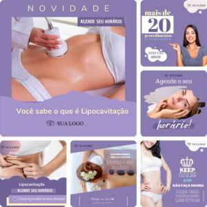 Imagem do Produto Posts Prontos para Clínica de Beleza, Saúde e Bem-Estar Editáveis no Canva com Títulos e Legendas