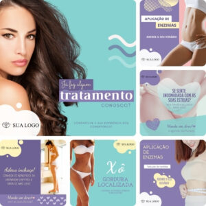 Imagem do Produto Posts Prontos para Clínica de Beleza, Saúde e Bem-Estar Editáveis no Canva com Títulos e Legendas