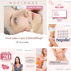 Imagem do Produto Posts Prontos para Clínica de Estética Corporal Editáveis no Canva com Títulos e Legendas