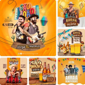 Imagem do Produto Posts Prontos para Festa Junina São João Arraiá Editáveis no Canva com 13 Artes