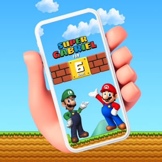 Convite Virtual Arte Digital Super Mario Bros o Filme