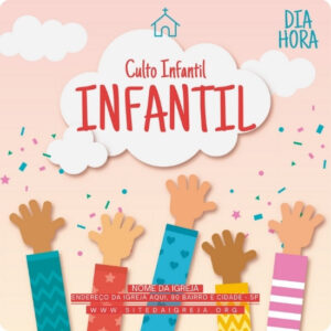 Artes para Culto Infantil Crianças Kids Editáveis no Canva - Pack de Posts Prontos para Facebook e Instagram