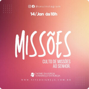 Artes para Culto de Missões Editáveis no Canva - Pack de Posts Prontos para Facebook e Instagram