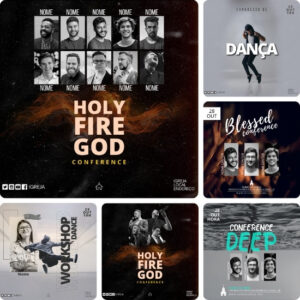 Artes para Igrejas Eventos Gospel Editáveis no Canva - Pack de Posts Prontos para Facebook e Instagram