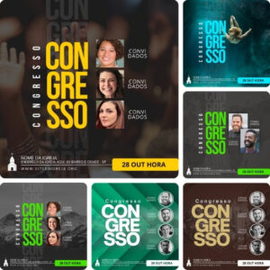 Artes para Igrejas Eventos Gospel Editáveis no Canva - Pack de Posts Prontos para Facebook e Instagram