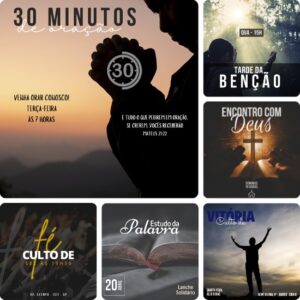 Artes para Igrejas Gospel Editáveis no Canva - Pack de Posts Prontos para Facebook e Instagram