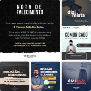 Artes para Informativos de Igrejas Editáveis no Canva - Pack de Posts Prontos para Facebook e Instagram