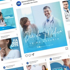 Pack de Artes para Clínica Médica de Saúde Editáveis no Canva Posts Prontos para Redes Sociais com Títulos e Legendas