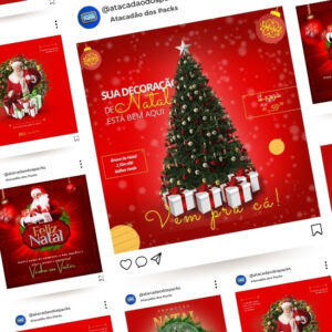 Pack de Artes para Natal Editáveis no Canva Posts Prontos para Redes Sociais Social Media Facebook e Instagram com Títulos e Legendas