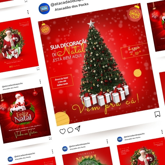 Pack de Artes para Natal Editáveis no Canva Posts Prontos para Redes Sociais Social Media Facebook e Instagram com Títulos e Legendas