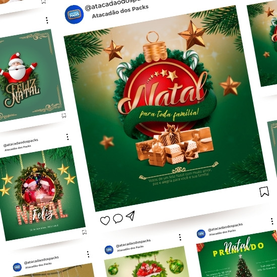 Pack de Artes para Natal Editáveis no Canva Posts Prontos para Redes Sociais Social Media Facebook e Instagram com Títulos e Legendas