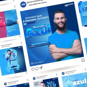 Pack de Artes para Novembro Azul Editáveis no Canva Posts Prontos para Redes Sociais Social Media Facebook e Instagram com Títulos e Legendas