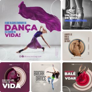 Pack de Posts Prontos para Escola de Dança Editáveis no Canva