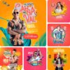 Artes para Festas Shows e Eventos de Carnaval Editáveis no Canva Pack com Posts Prontos para Feed e Stories do Instagram