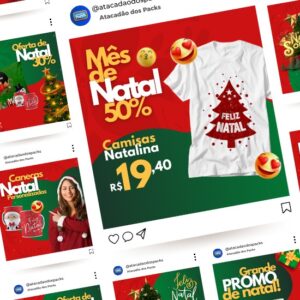 Pack de Artes para Loja de Produtos Personalizados de Natal Editáveis no Canva Posts Prontos para Redes Sociais Social Media Facebook e Instagram com Títulos e Legendas