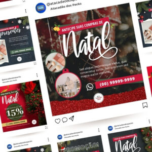 Pack de Artes para Ofertas de Natal Editáveis no Canva Posts Prontos para Redes Sociais Social Media Facebook e Instagram com Títulos e Legendas