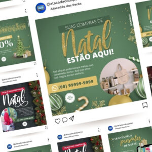 Pack de Artes para Ofertas de Natal Editáveis no Canva Posts Prontos para Redes Sociais Social Media Facebook e Instagram com Títulos e Legendas