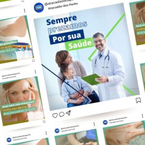 Pack de Artes para Consultório Médico Editáveis no Canva Posts Prontos para Redes Sociais Social Media com Títulos e Legendas