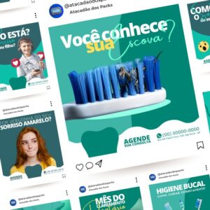 Templates e Artes para Dentistas no Canva _ Pack Editável com 10 Posts + Legendas para Instagram e Facebook