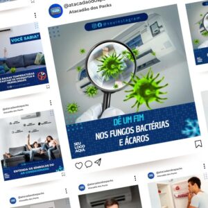 Pack de Artes para Assistência Técnica de Ar Condicionado e Refrigeração Editáveis no Canva Posts Prontos para Redes Sociais Social Media Facebook e Instagram com Títulos e Legendas