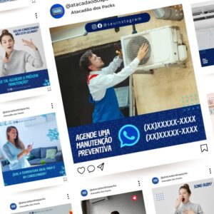 Pack de Artes para Assistência Técnica de Ar Condicionado e Refrigeração Editáveis no Canva Posts Prontos para Redes Sociais Social Media Facebook e Instagram com Títulos e Legendas