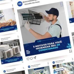 Pack de Artes para Assistência Técnica de Ar Condicionado e Refrigeração Editáveis no Canva Posts Prontos para Redes Sociais Social Media Facebook e Instagram com Títulos e Legendas