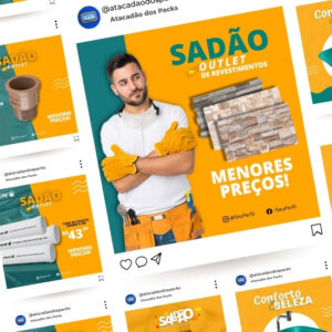 Pack de Artes para Casa de Material de Construção Editáveis no Canva Posts Prontos para Redes Sociais Social Media Facebook e Instagram com Títulos e Legendas
