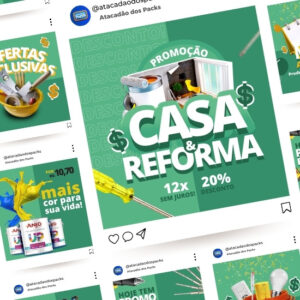 Pack de Artes para Depósito de Construção Editáveis no Canva Posts Prontos para Redes Sociais Social Media Facebook e Instagram com Títulos e Legendas