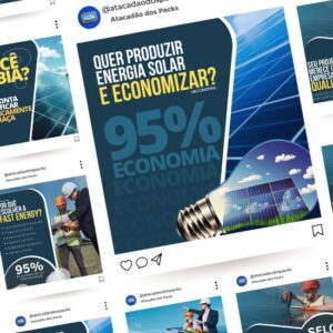 Pack de Artes para Empresa de Energia Solar Editáveis no Canva Posts Prontos para Redes Sociais Social Media Facebook e Instagram com Títulos e Legendas