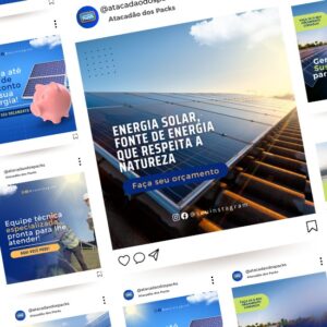 Pack de Artes para Energia Solar Editáveis no Canva Posts Prontos para Redes Sociais Social Media Facebook e Instagram com Títulos e Legendas