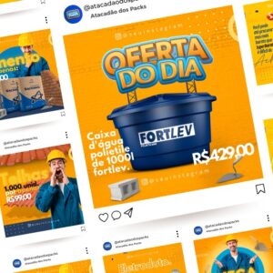 Pack de Artes para Loja de Materiais de Construção Editáveis no Canva Posts Prontos para Redes Sociais Social Media Facebook e Instagram com Títulos e Legendas