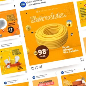 Pack de Artes para Loja de Materiais de Construção Editáveis no Canva Posts Prontos para Redes Sociais Social Media Facebook e Instagram com Títulos e Legendas