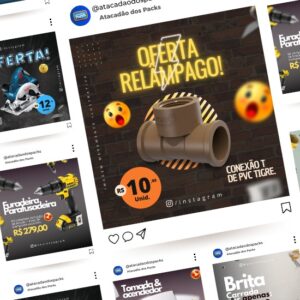 Pack de Artes para Loja de Materiais de Construção Editáveis no Canva Posts Prontos para Redes Sociais Social Media Facebook e Instagram com Títulos e Legendas
