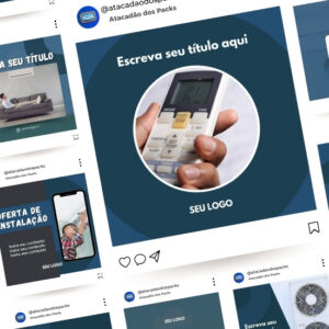 Pack de Artes para Manutenção de Ar Condicionado Editáveis no Canva Posts Prontos para Redes Sociais Social Media Facebook e Instagram com Títulos e Legendas