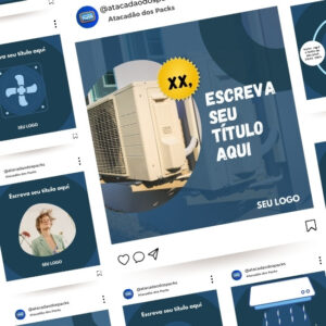 Pack de Artes para Manutenção de Ar Condicionado Editáveis no Canva Posts Prontos para Redes Sociais Social Media Facebook e Instagram com Títulos e Legendas