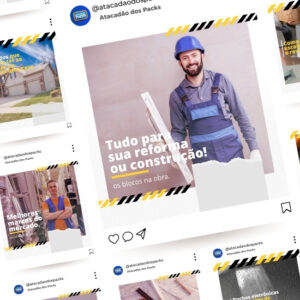 Pack de Artes para Materiais de Construção Editáveis no Canva Posts Prontos para Redes Sociais Social Media Facebook e Instagram com Títulos e Legendas
