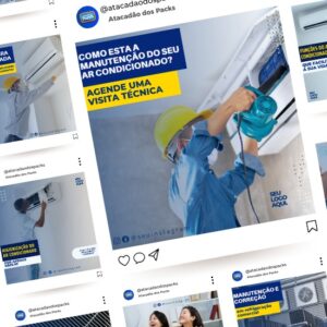 Pack de Artes para Técnico de Manutenção de Ar Condicionado Editáveis no Canva Posts Prontos para Redes Sociais Social Media Facebook e Instagram com Títulos e Legendas
