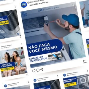 Pack de Artes para Técnico de Manutenção de Ar Condicionado Editáveis no Canva Posts Prontos para Redes Sociais Social Media Facebook e Instagram com Títulos e Legendas