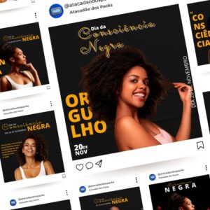 Pack de Artes Dia Nacional de Zumbi e Consciência Negra Editáveis no Canva Posts Prontos para Redes Sociais Social Media Facebook e Instagram com Títulos e Legendas