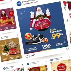 Pack de Artes para Promoções de Natal Editáveis no Canva Posts Prontos para Redes Sociais Social Media Facebook e Instagram com Títulos e Legendas