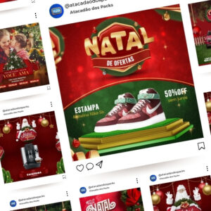 Pack de Artes para Promoções de Natal Editáveis no Canva Posts Prontos para Redes Sociais Social Media Facebook e Instagram com Títulos e Legendas