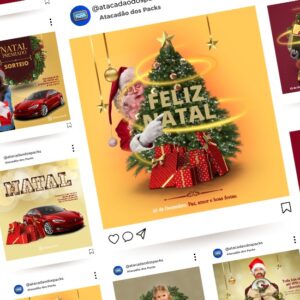 Pack de Artes Feliz Natal Editáveis no Canva Posts Prontos para Redes Sociais Social Media Facebook e Instagram com Títulos e Legendas