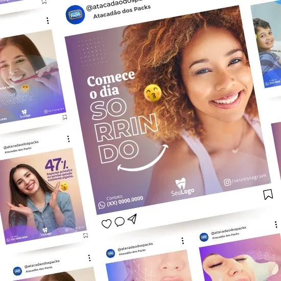 Artes para Clínica Odontológica Editáveis no Canva _ Posts Prontos com Títulos e Legendas para Facebook e Instagram