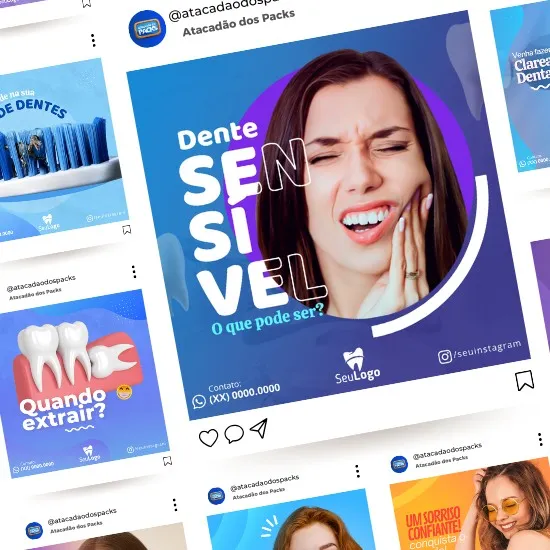 Artes para Clínica Odontológica Editáveis no Canva _ Posts Prontos com Títulos e Legendas para Facebook e Instagram
