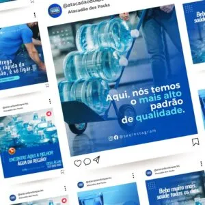 Pack de Artes para Depósito Revendedor de Água Mineral Editáveis no Canva Posts Prontos com Títulos e Legendas